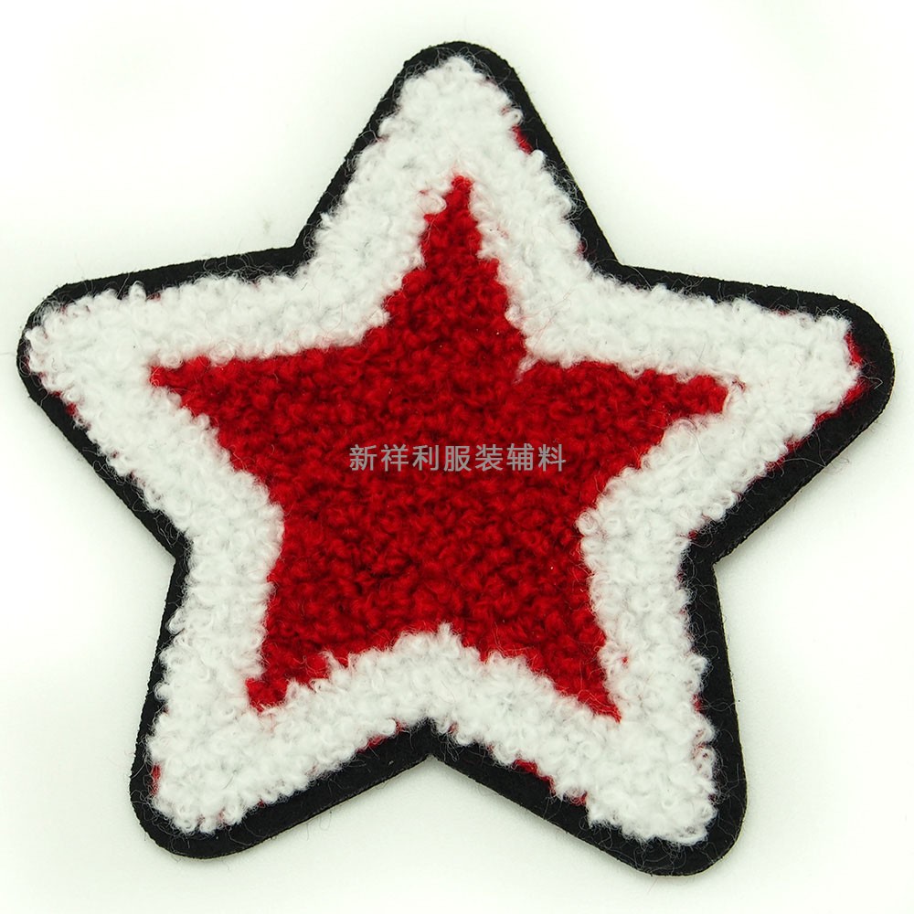 廠家直銷(xiāo)毛巾繡布貼時(shí)尚背膠熨燙卡通布貼五角星毛巾繡標(biāo)批發(fā)